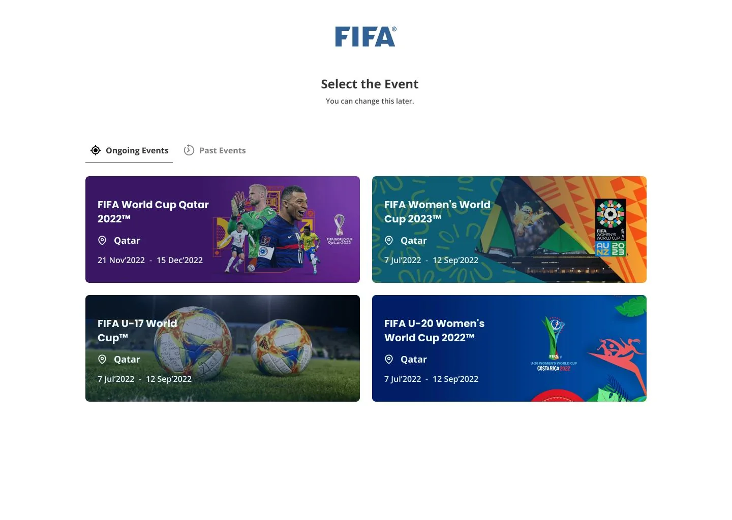 FIFA — Choosing which event's logistics you are running