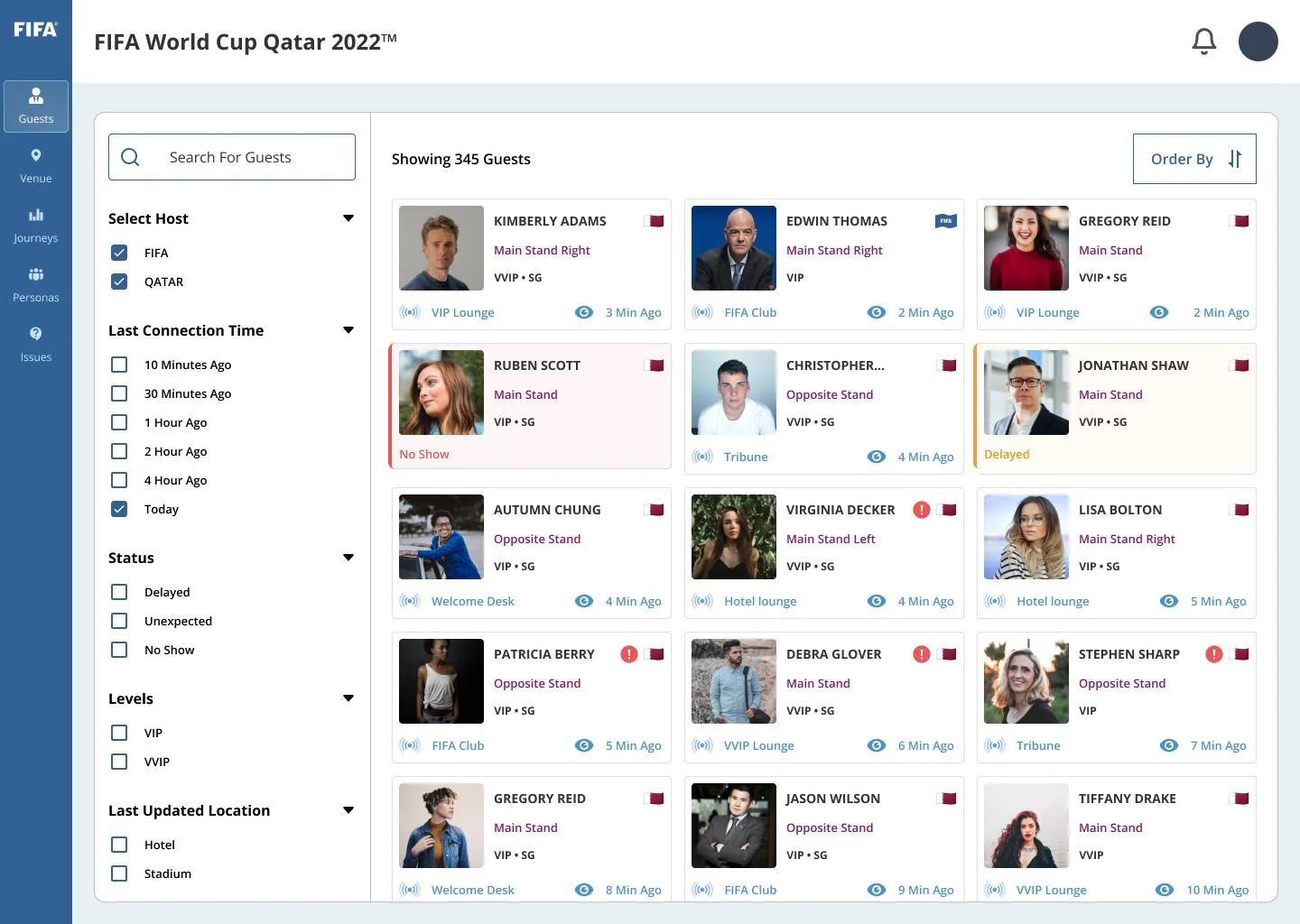 FIFA — Guests, listed and filtered
