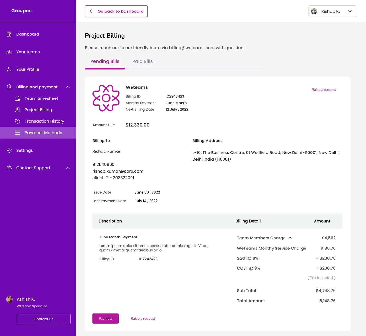 Weteams — One invoice, many payouts