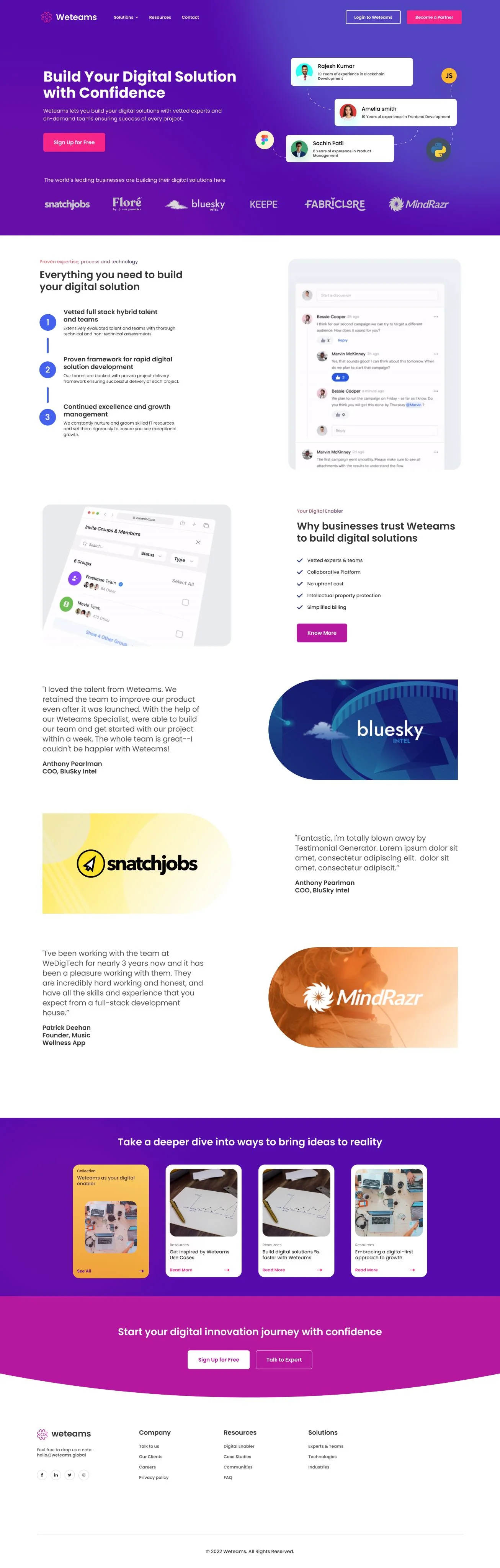 Weteams — The site and the product, one system