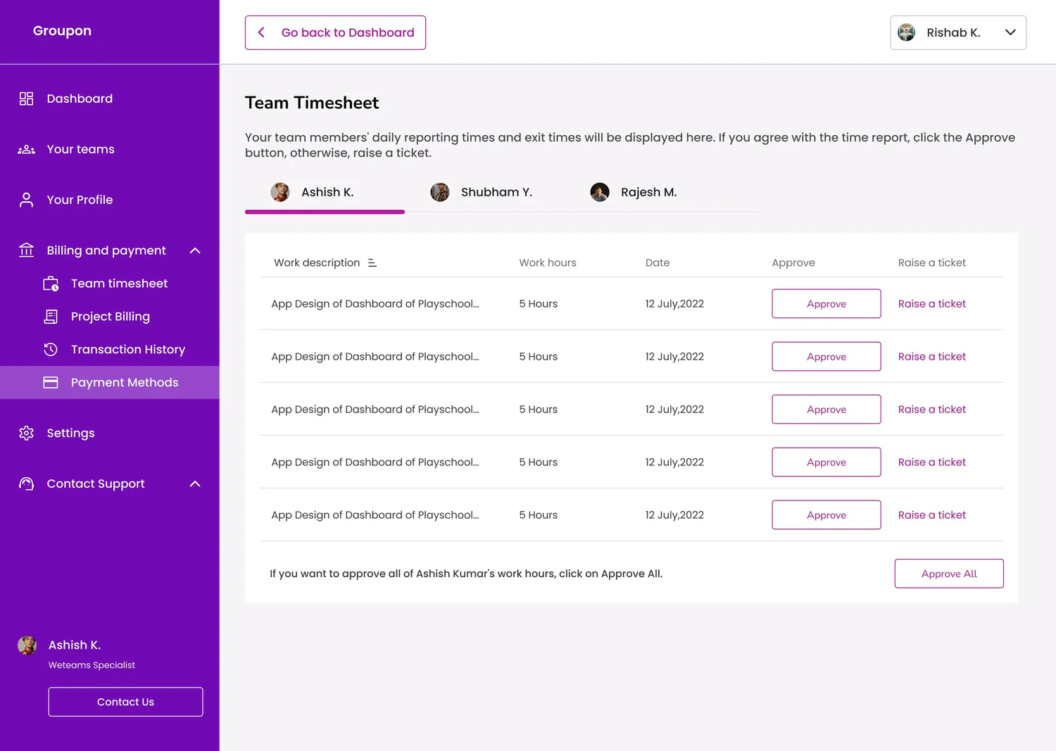 Weteams — Timesheets feed the invoice